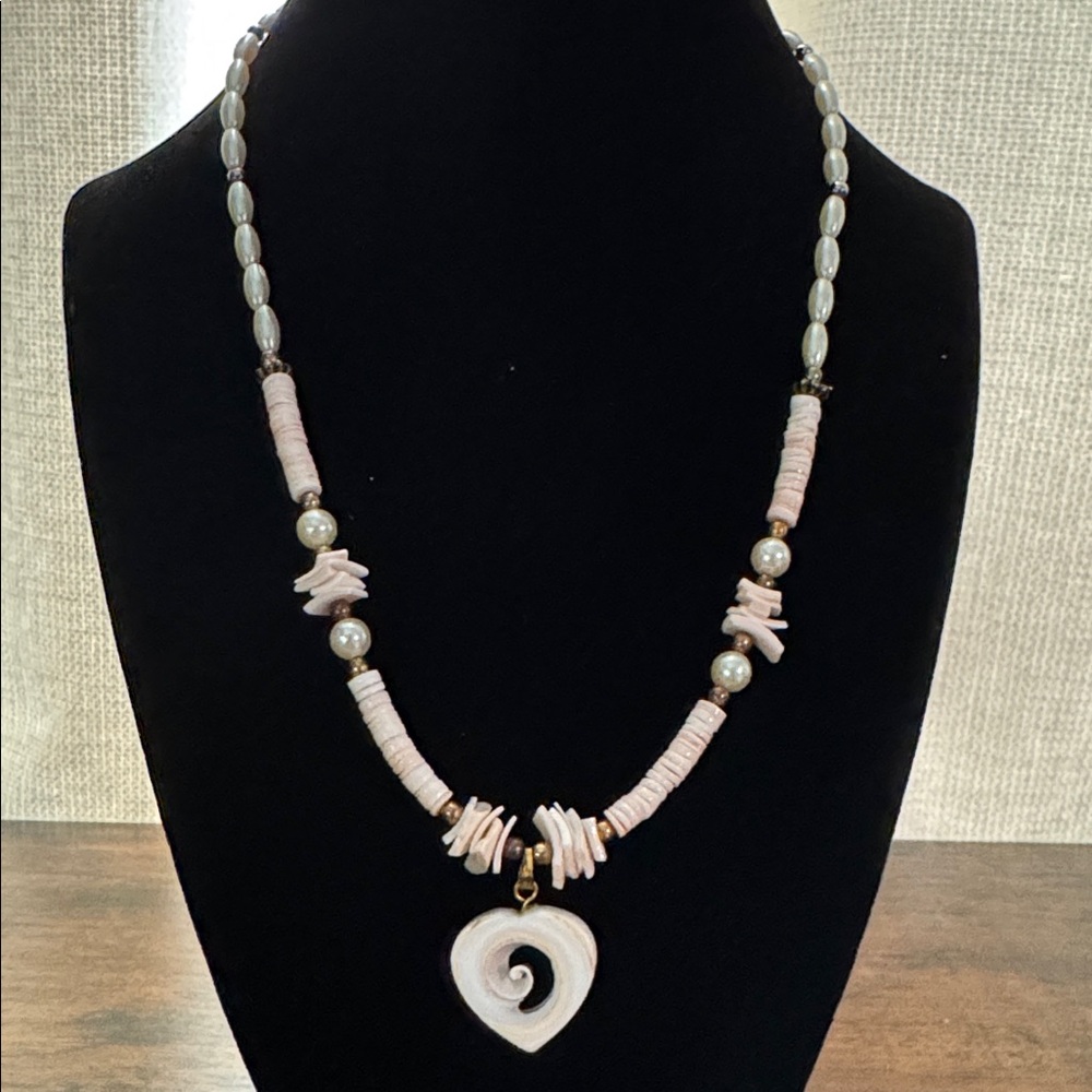 Shell and Bead Necklace with Heart Pendant